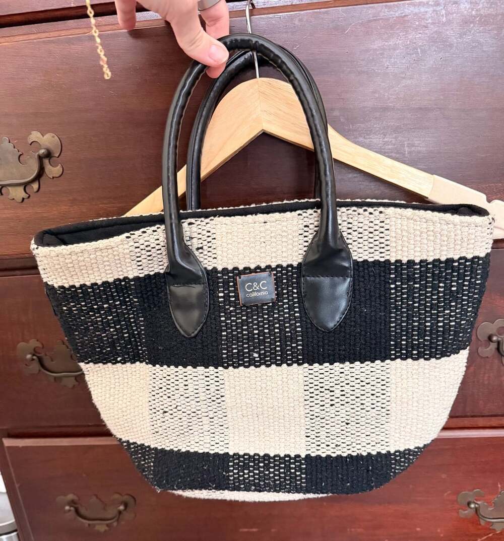 C&C California Black and White Woven Plaid Tote Bag
